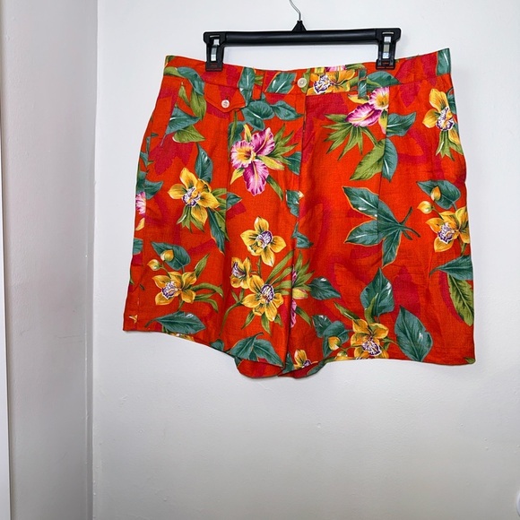 VINTAGE 100% linen Lauren Ralph Lauren Floral Red Women's Shorts - Picture 3 of 13
